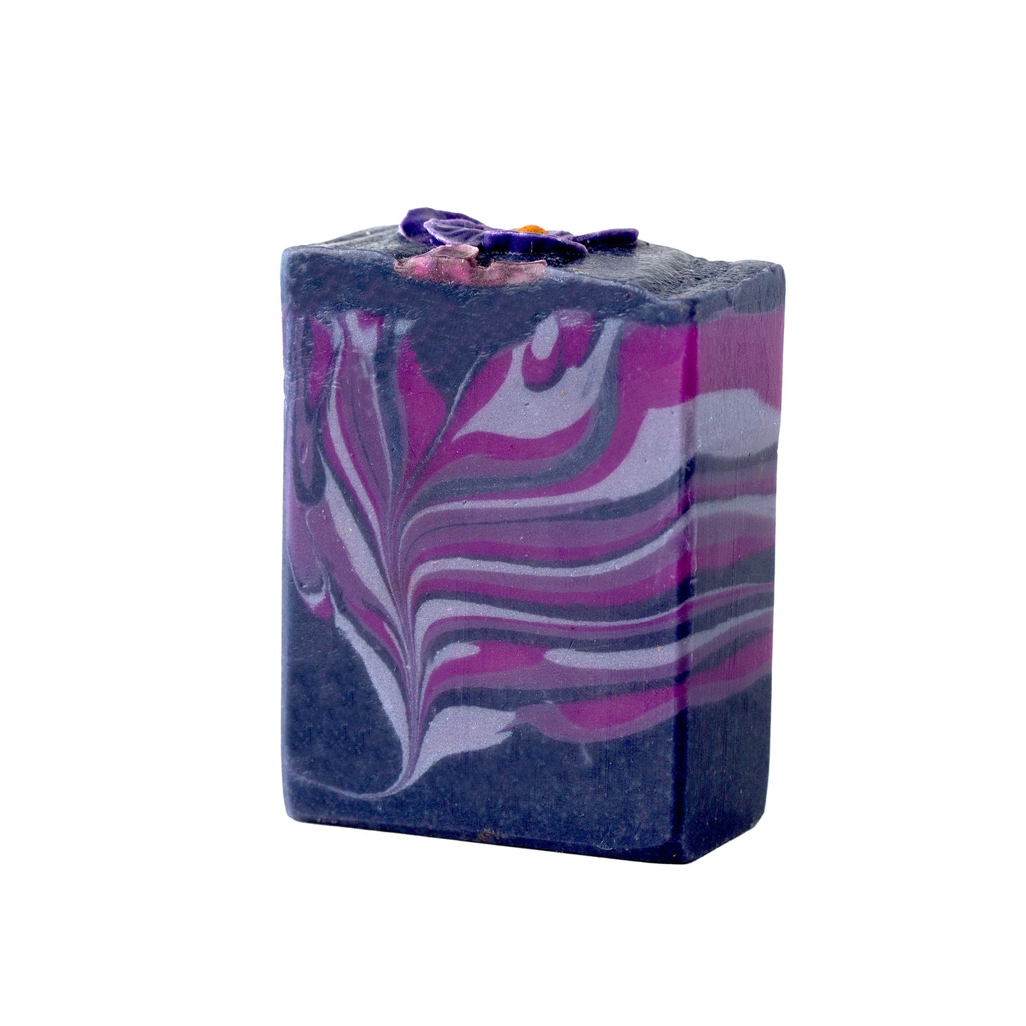 Marbled purple and white soap bar on a white background