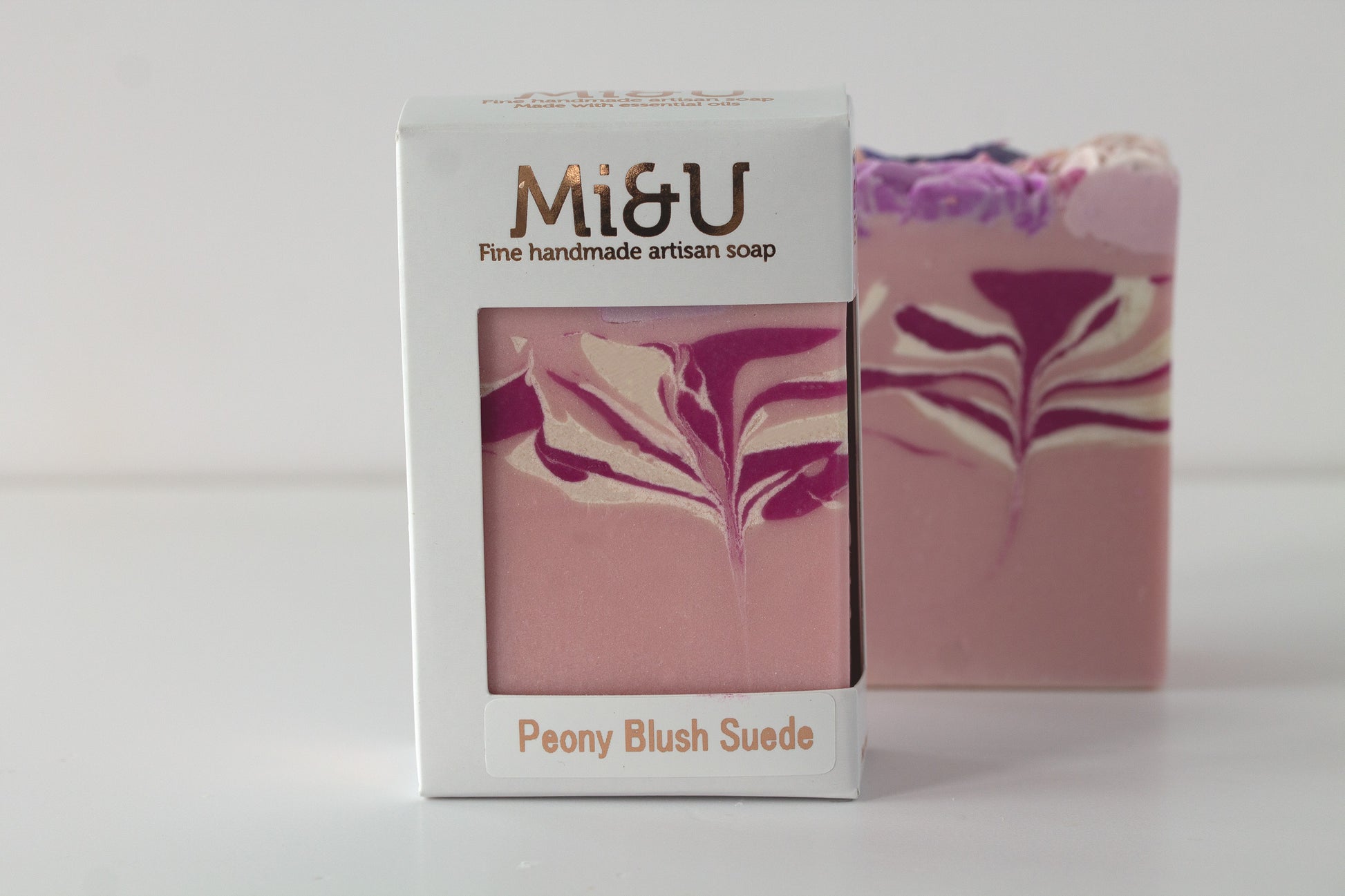 Peony soap packaged in a Mi&U soap carton
