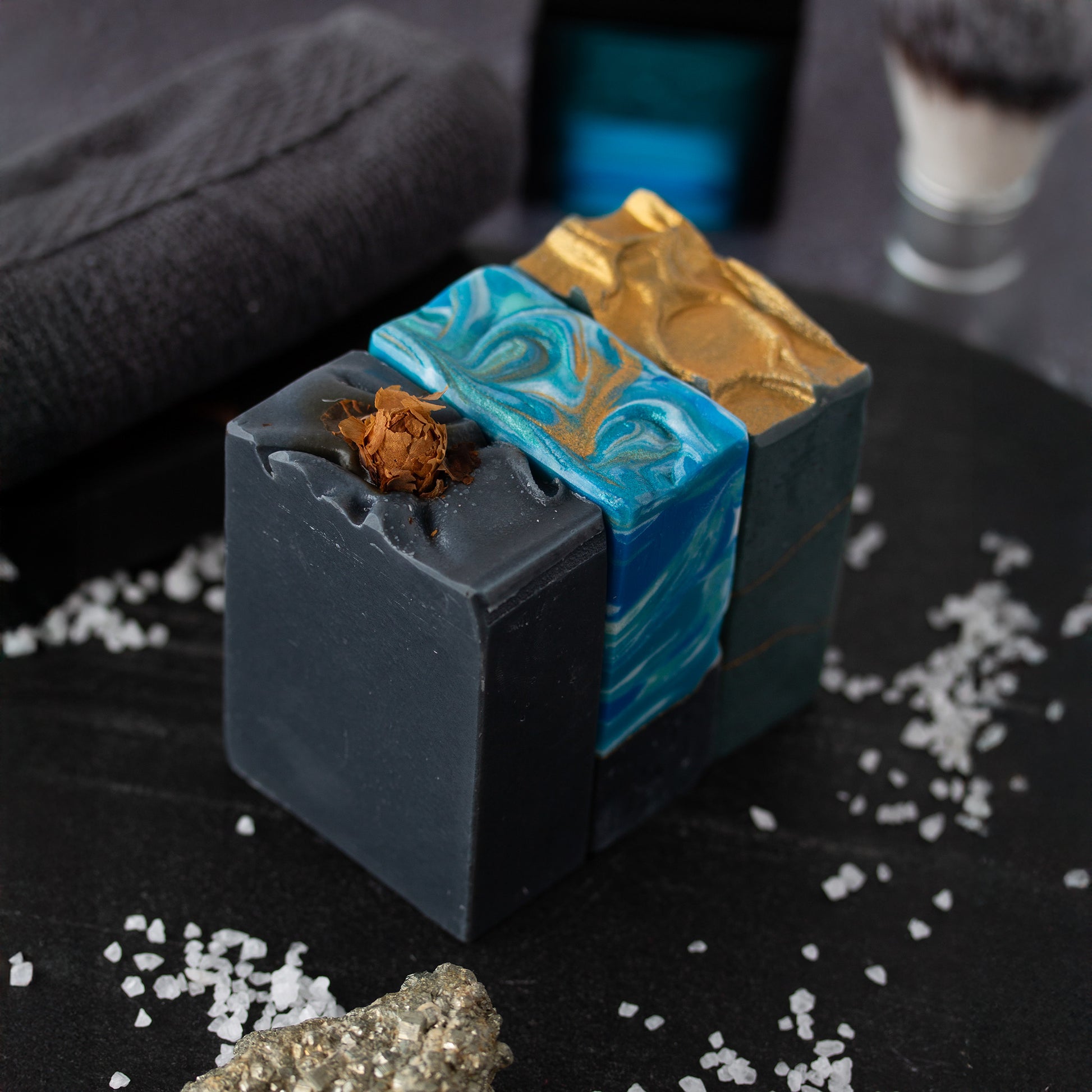 The Well Kept Man Father's Day soap gift set — Vetiver Scrub, Cooler Waters and Spa Facial Treatment Bar, handcrafted in Cape Town by Mi&U Soap